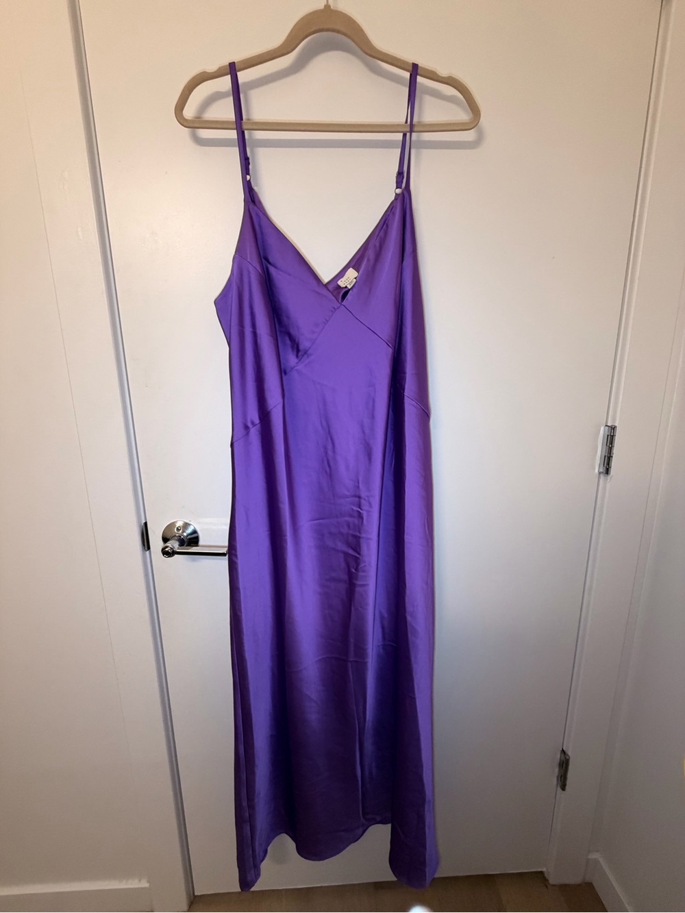 Purple Satin Maxi Slip Dress with Adjustable Spaghetti Straps